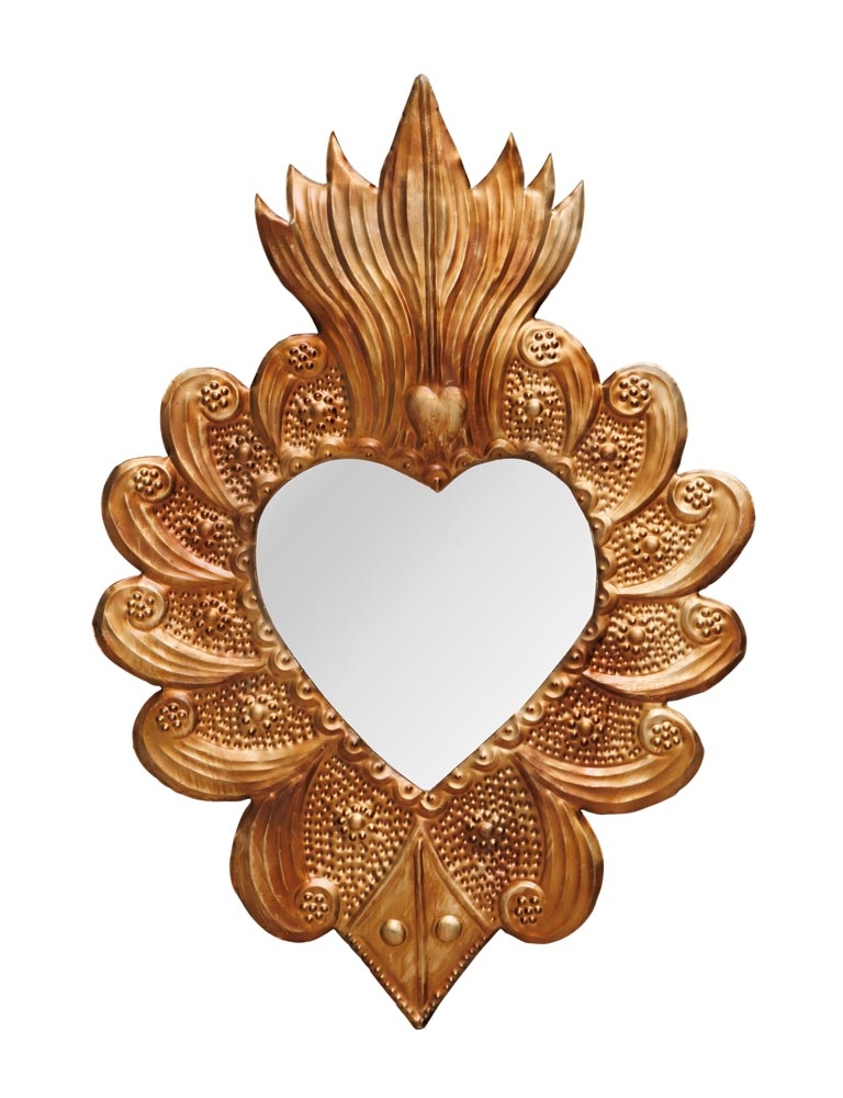 MIROIR COEUR ET FLAMES EX-VOTO